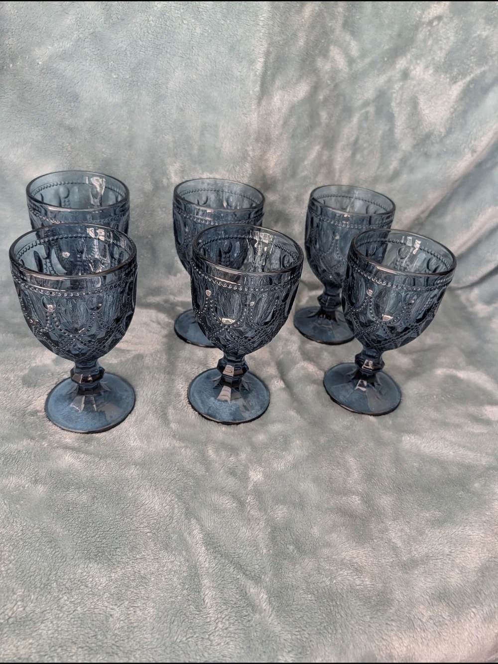 Blue Pressed Glass Goblets - Set of 6